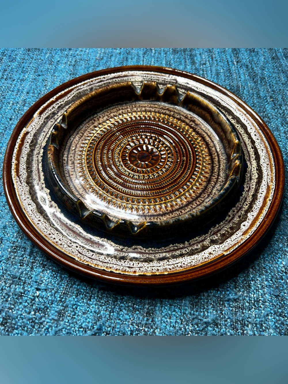 Vintage Haeger Ashtray Dish 2169 Mid Century USA Pottery 11" Brown Glaze MCM